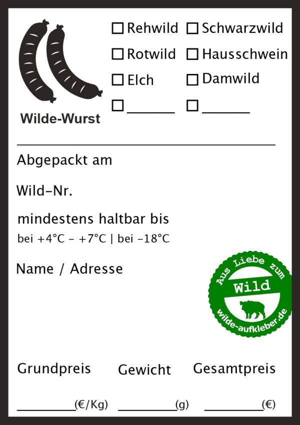 Wilde-Wurst-Aufkleber 25 Stück