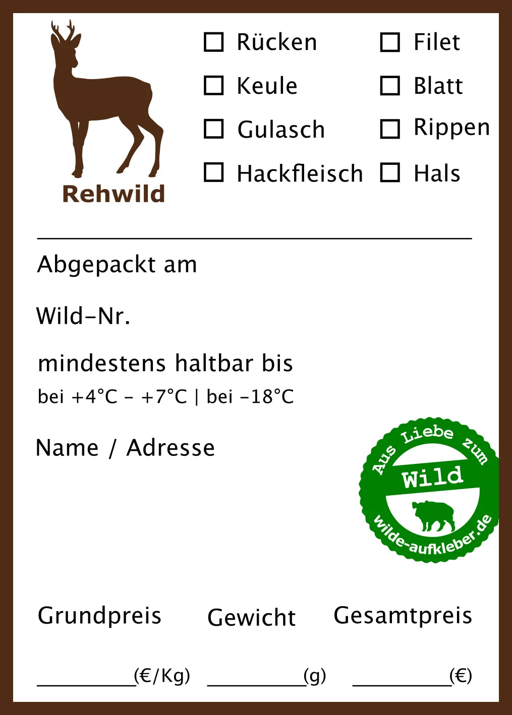 Rehwild-Wildbret-Aufkleber 25 Stück